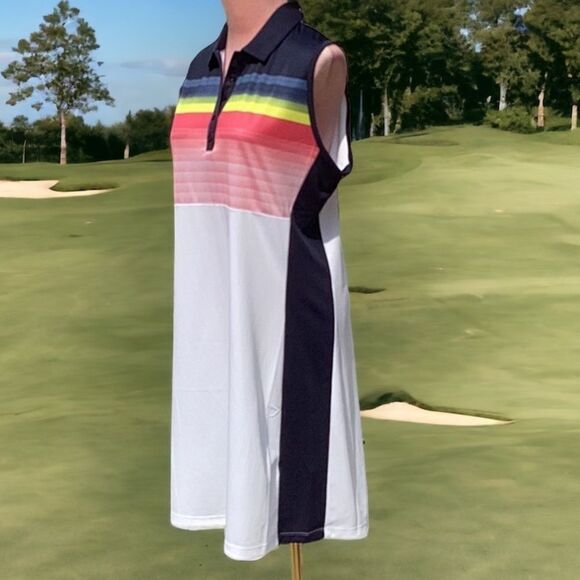 CALLAWAY NWT WOMENS GOLF ABSTRACT  GRADIENT PRINT COLOR BLOCK DRESS LARGE ACTIVE - Picture 4 of 11